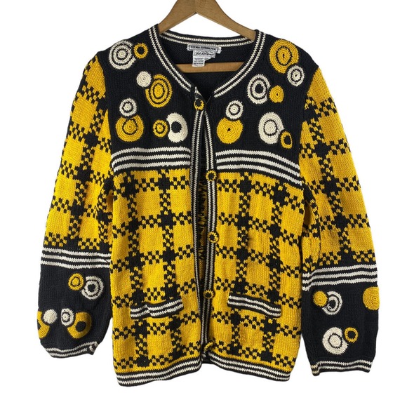 Elena Rubinova Saks 5th Avenue Sweater HANDKNIT 60s Vtg RARE Retro Mod Circles - Picture 1 of 15